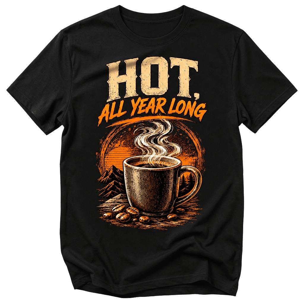 “Hot Coffee” graphic t-shirt design — Hot. All year long.