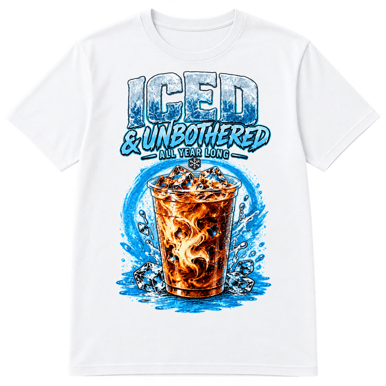 “Iced Coffee” graphic t-shirt design — Cold all year. Zero apologies.